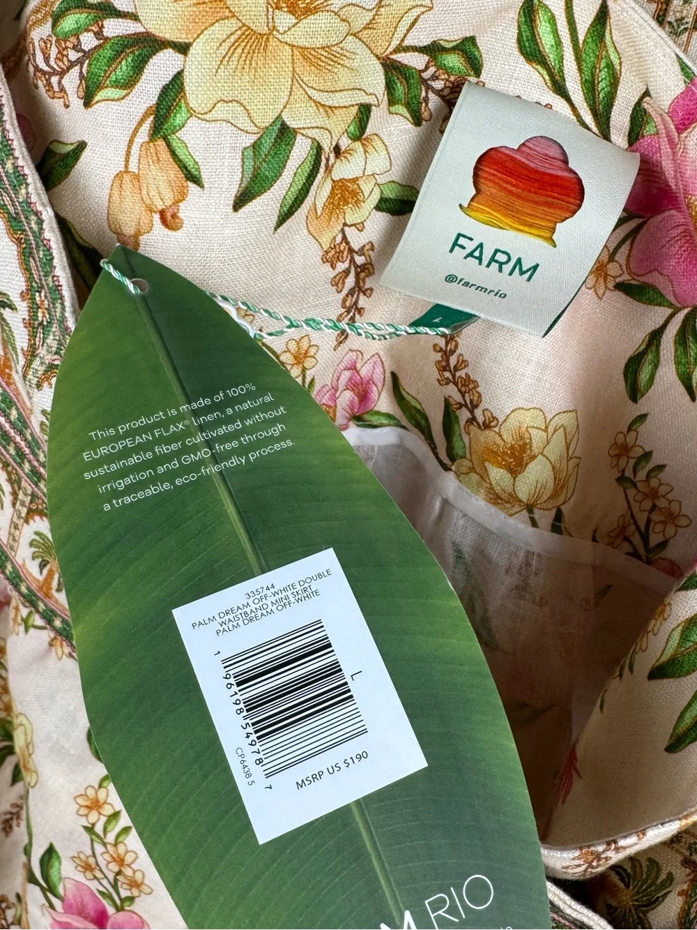FARM Rio Palm Dream Mini Skirt Large Floral Linen Wrap Bamboo Buckles NWT